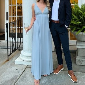 Show me your mumu Ava steel blue chiffon maxi bridesmaid dress